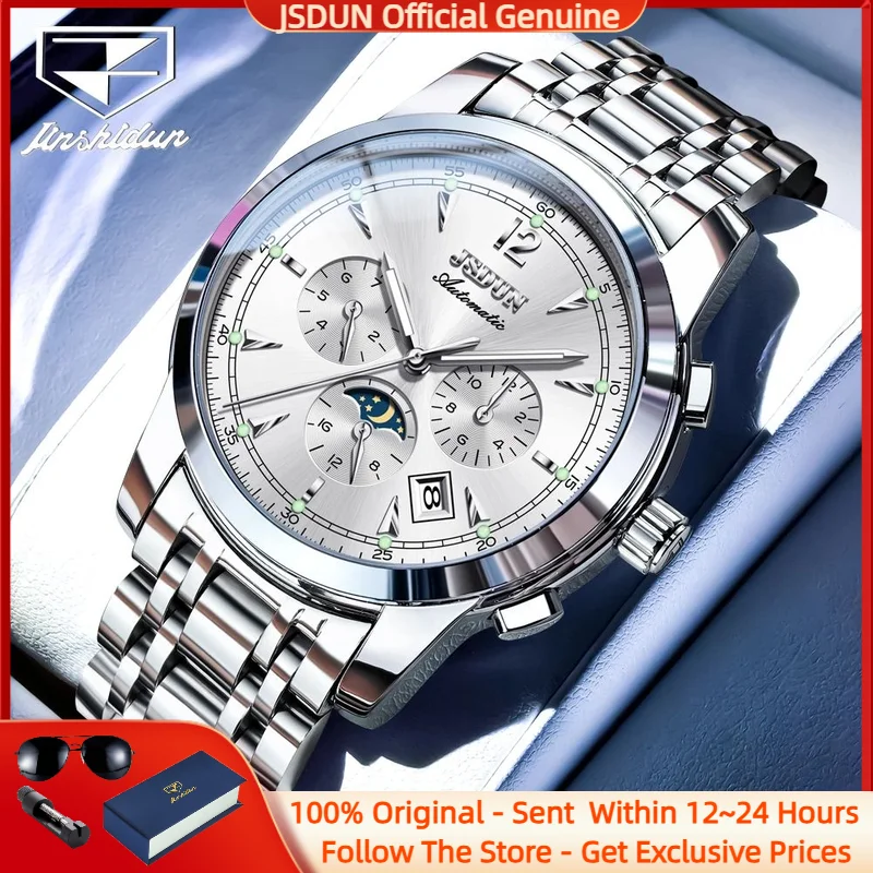

JSDUN 8750 Men Watch Original High end Waterproof Luminous Moon Phase Multi functional Brand Men Automatic Mechanical Watch Gift