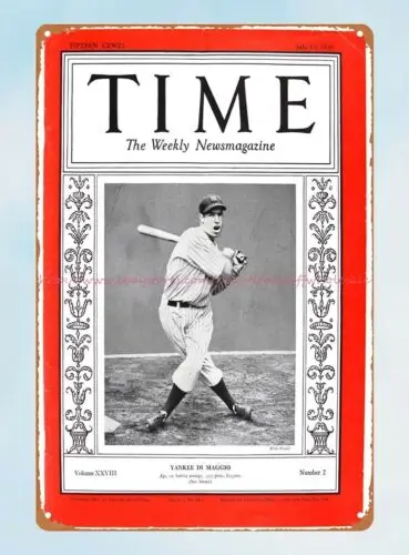 1936 Time Magazine Joe DiMaggio tin sign room decor