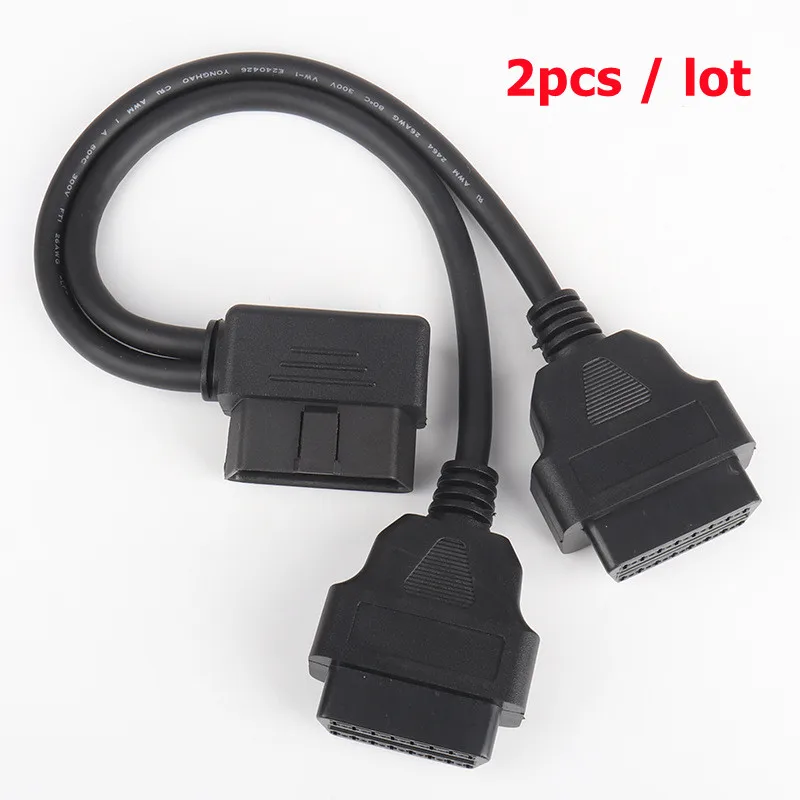 

L-Type OBD2 One Divided into Two Extension Cable Elbow 90 Degrees One Drag Two Connection Adapter Wire 16 Pin 16 Core 0.3M