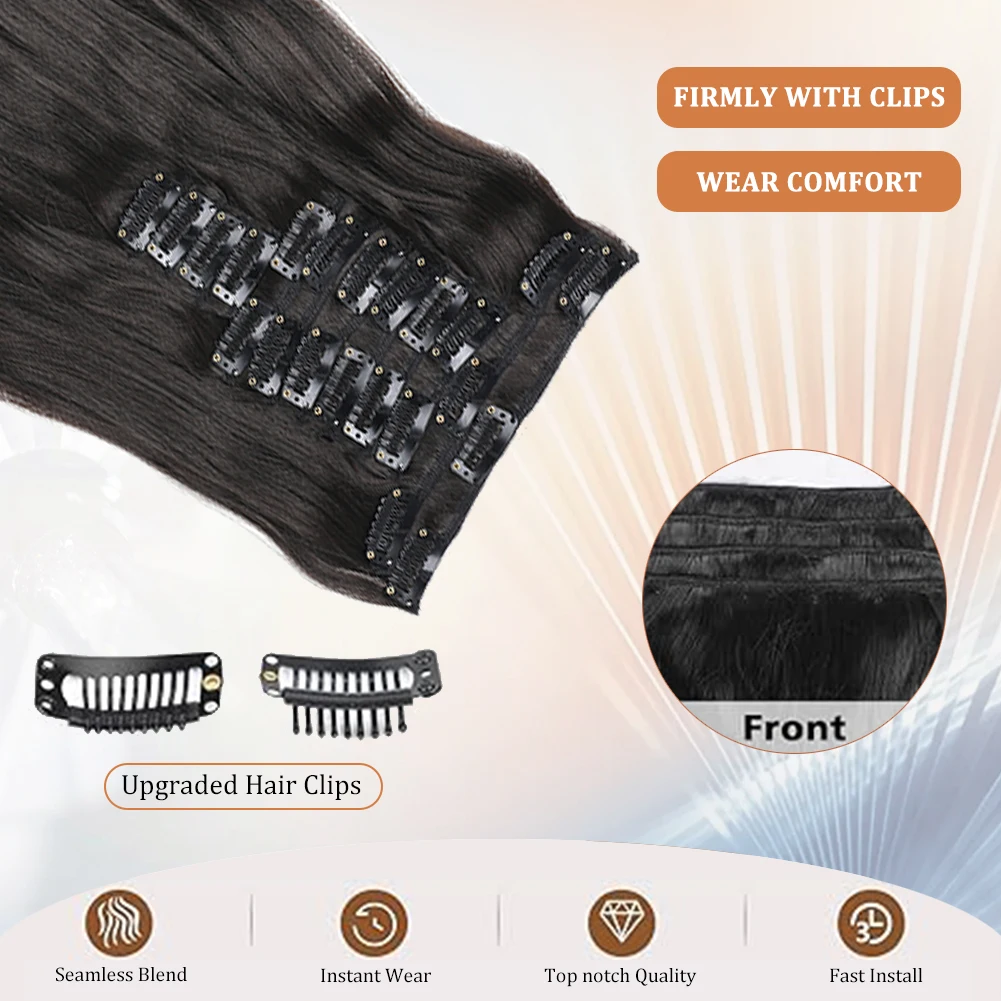 Extensões sintéticas do cabelo para mulheres, penteado da onda do corpo, grampo principal cheio, grampos, extensões do cabelo para meninas, 24in, 12 PCs/set