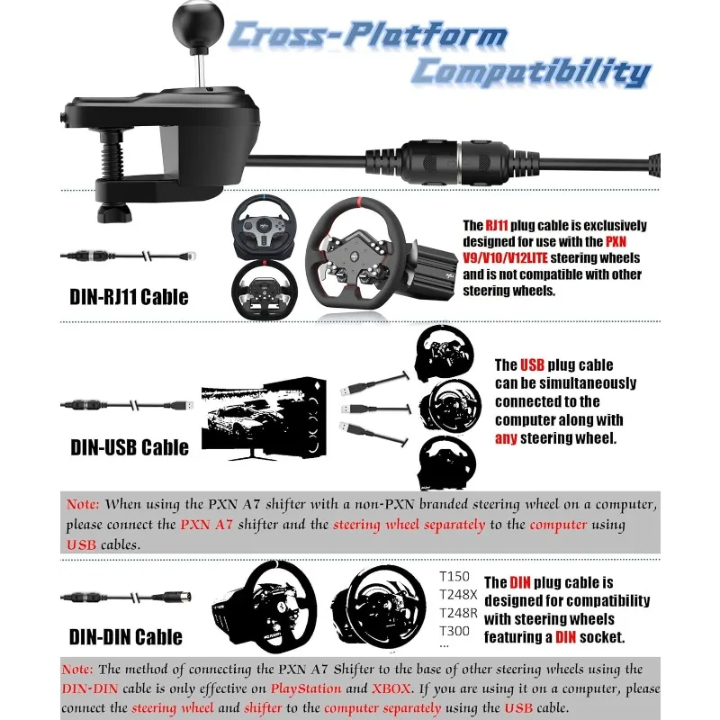 Shifter, 6 +1 Shifter with Handbrake Button and Shift Button for High&Low Gear Universal Shifter for PC(A7)