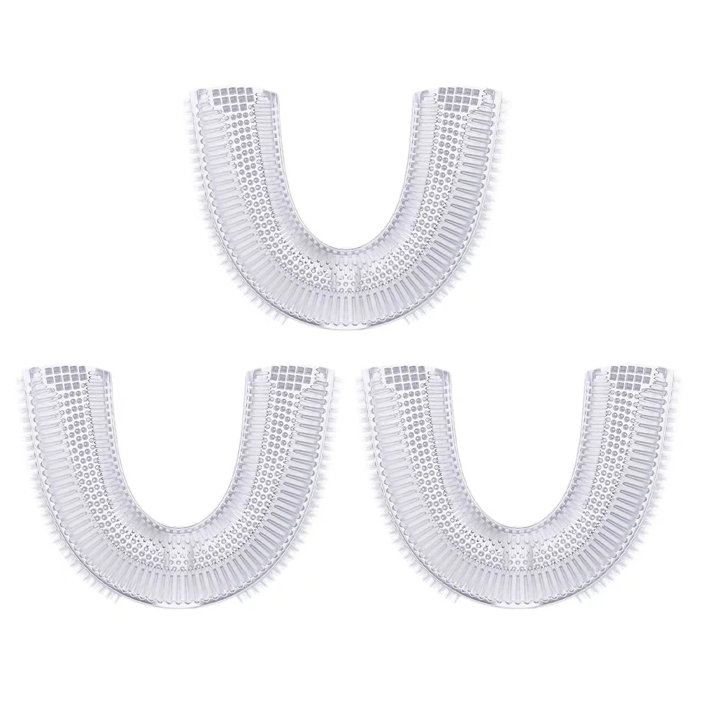 3pcs White U-Shaped Electric Toothbrush Heads, Food Grade Silicone Soft Replacement Brush for 2-6 Years Kids Toddler Baby, Home