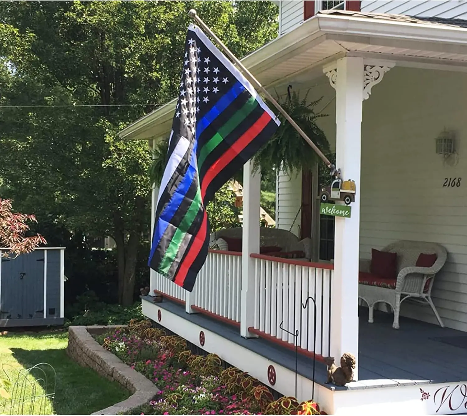 Flagnshow 100% Noly Embroidered Thin Blue Red Green Line USA American Flag