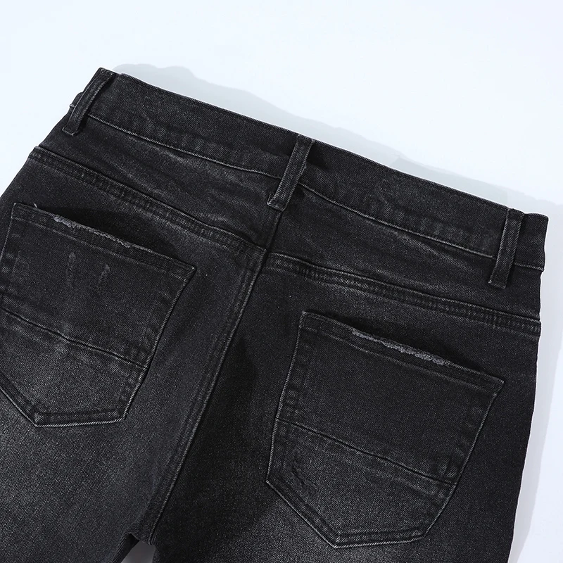 Y2KAutumn fashion new men's perforated white patch washed jeans nostalgic black jeans high street hip-hop brand pants Y2K