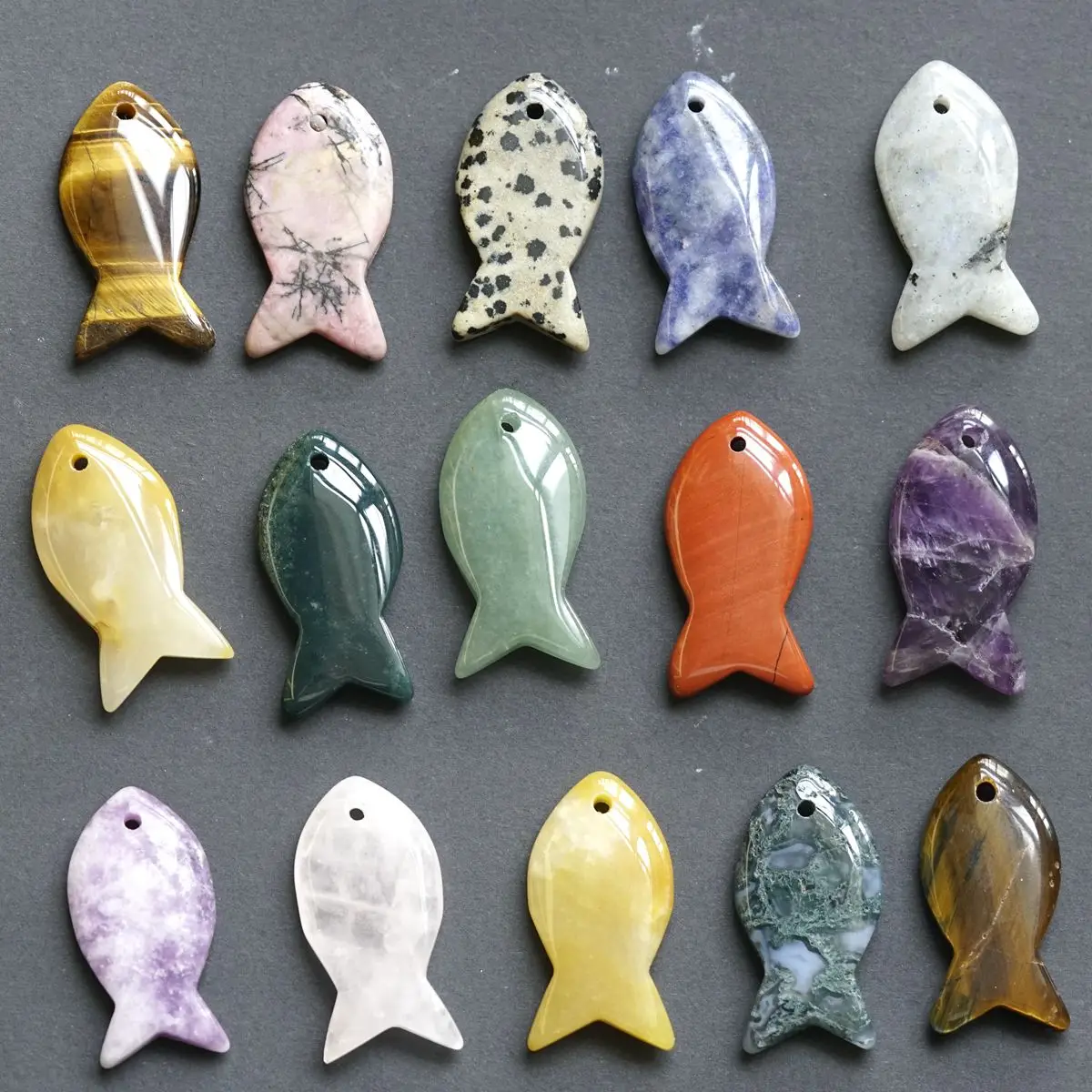 Natural Crystal Fish Pendant for DIY Making Jewelry Necklace Healing Chakra Gemstone Fishes Vintage  Birthday Mother\'
