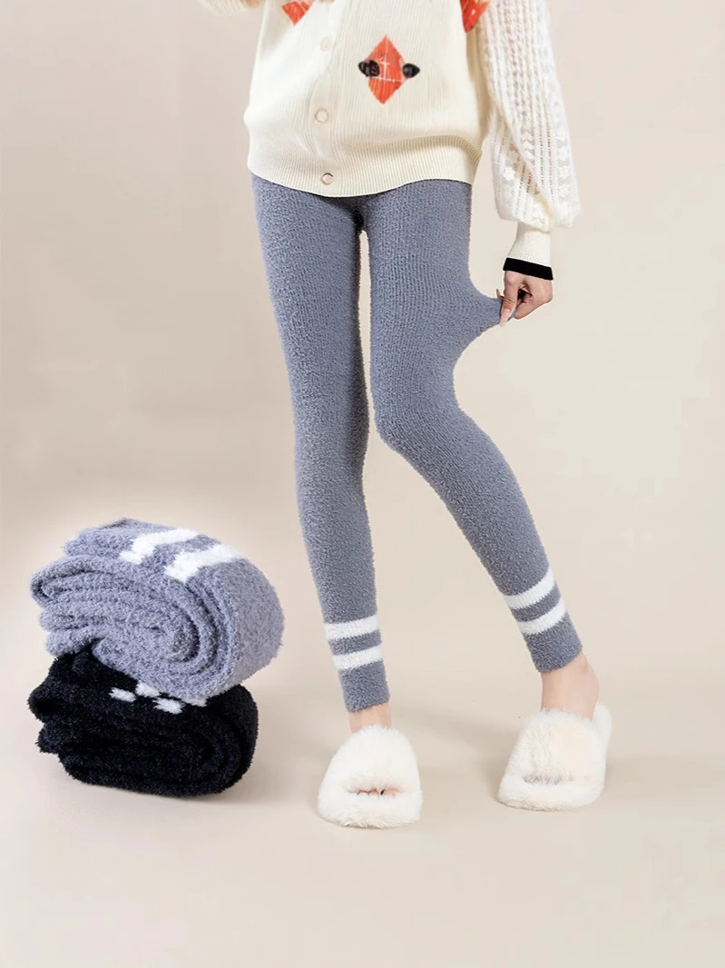 Double-sided coral velvet leggings women winter high elastic home warm sleeping pants Seamless trousers pajamas DA063 view 2