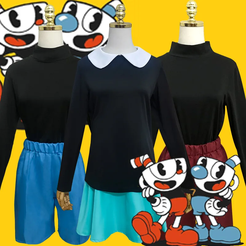 Ms Chalice คอสเพลย์อะนิเมะ Cuphead แสดง Cosplay เครื่องแต่งกายเด็กเด็กผู้ใหญ่ชุดสีดำสาวชุด JK กระโปรงฮาโลวีน