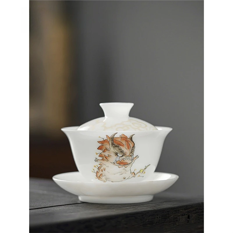 

Shanhaijing suet jade ice seed is not hot tea set ice seed hand-painted Shanhai cover bowl