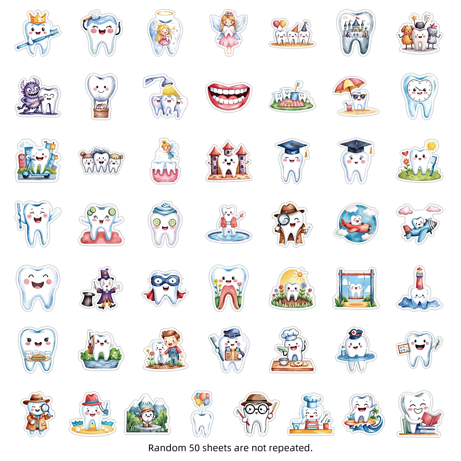 50pcs Tooth Protection Graffiti Mobile Phone Water Cup Waterproof Decorative Sticker