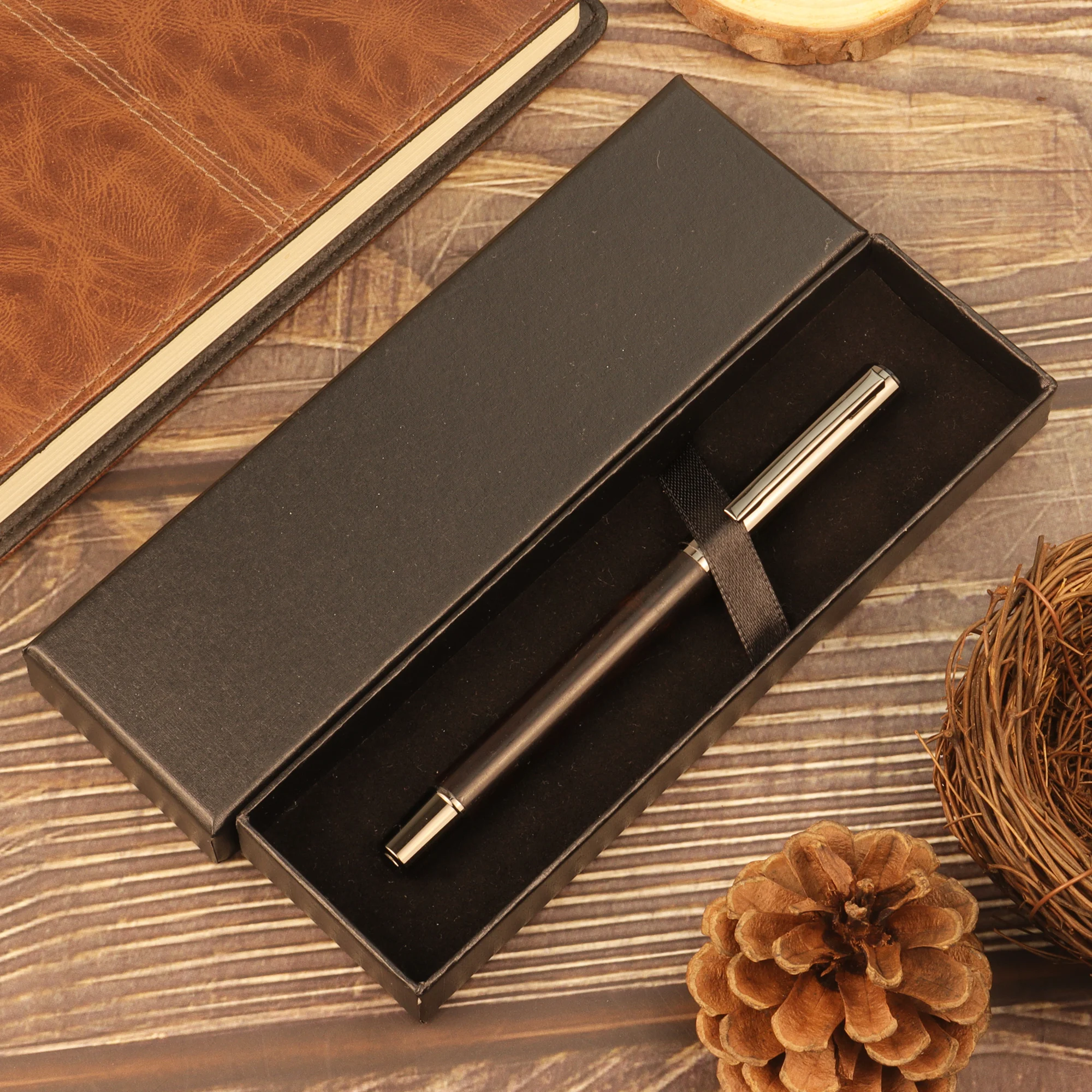 1/2 PCs with Box - Brown/Ebony Wood Grain Pen - Excellent Texture and Comfortable Grip - Ideal for School & Personal Gifts
