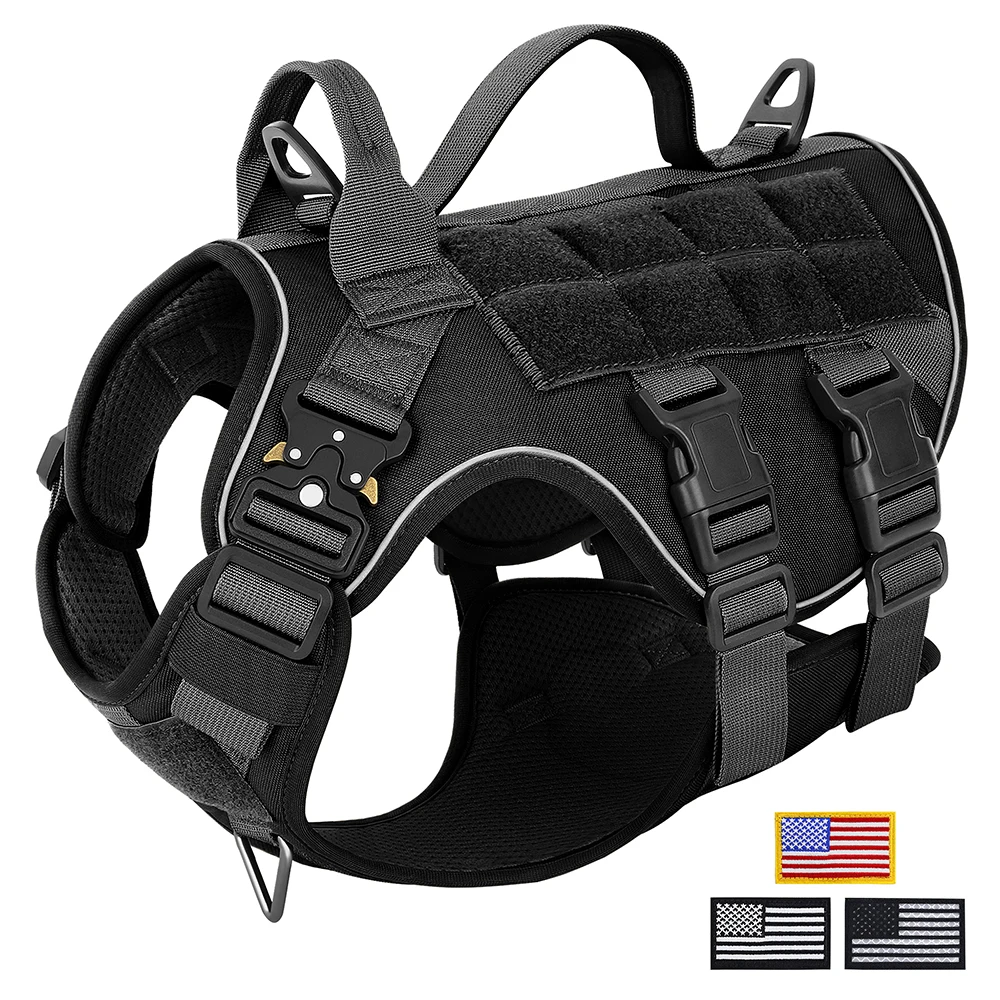 Tactical Military Dog Harness No Pull Pet Harness Vest For Medium Large Dogs Training Hiking Molle Dog Harness With Pouches