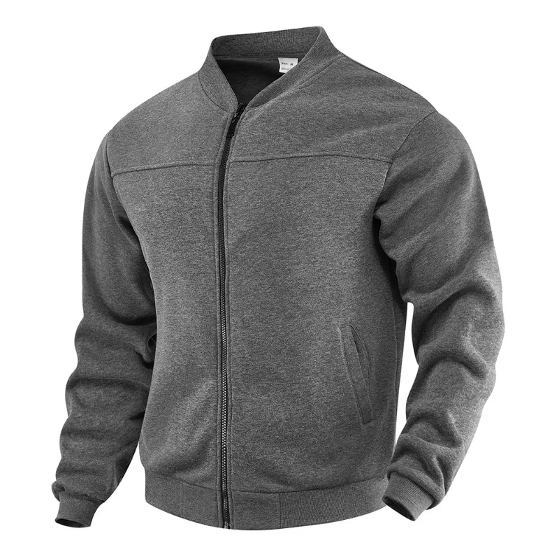 Men's Fleece Lined Bomber Jacket Full Zip Baseball Collar Coat Thick Warm Casual Outerwear Autumn Winter Solid Color Jacket