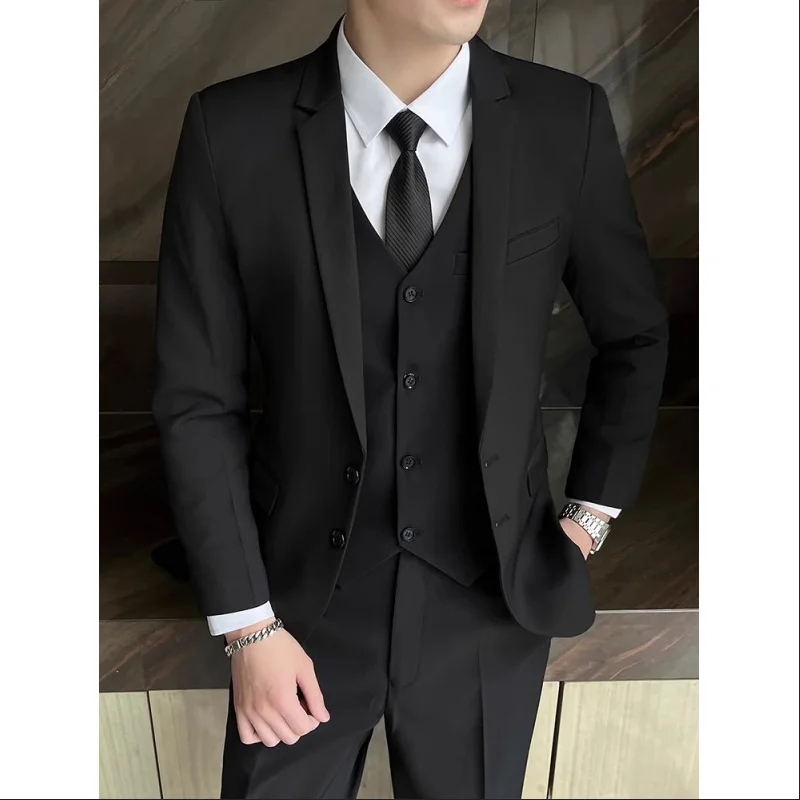 High-quality and fashionable three-piece suit for work, wedding, cool and versatile, trendy business, casual and versatile solid