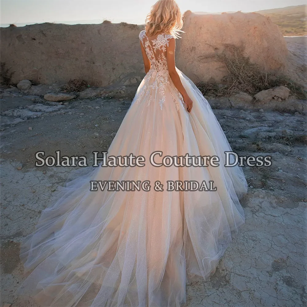 Luxury Boho Wedding Dresses Illusion Long Sleeve Sparkle Lace Tulle Appliques Bridal Gown Princess Bride Dresses Customized