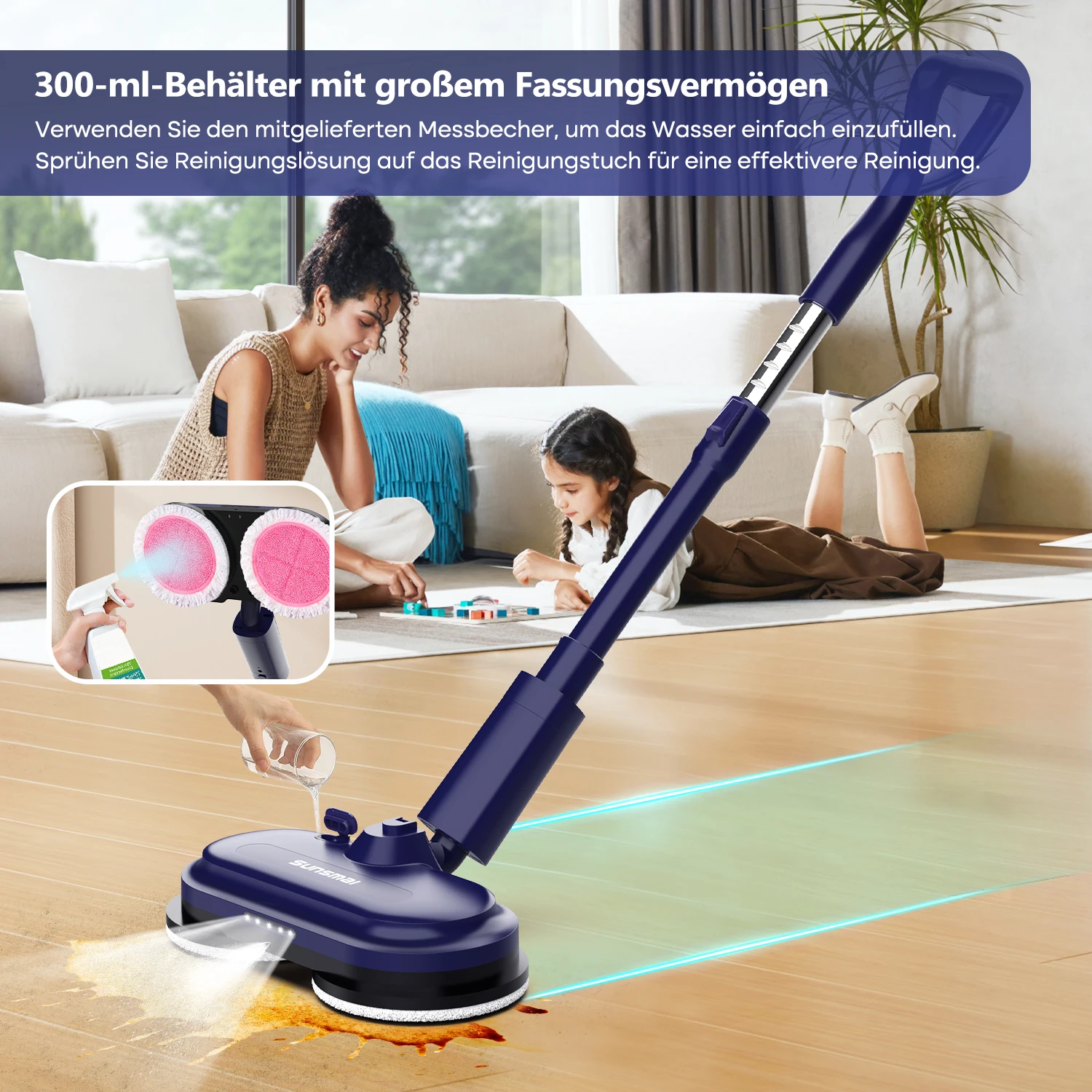 SUNSMAI Wireless Electric Mop With Sprayer Floor Washing Mops With Self-spin To Clean Floor Handheld Smart Automatic Mop