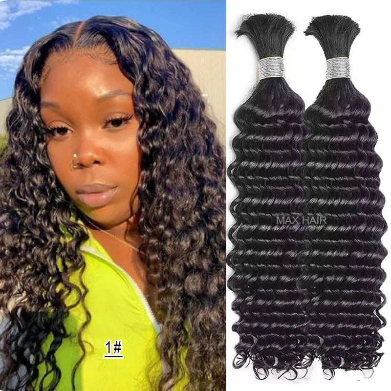 Human Hair Braiding Hair Bulk Deep Wave Horse Ponytail Hair No Weft Raw Virgin Hair Extension Different Colored Hair 45-75 cm