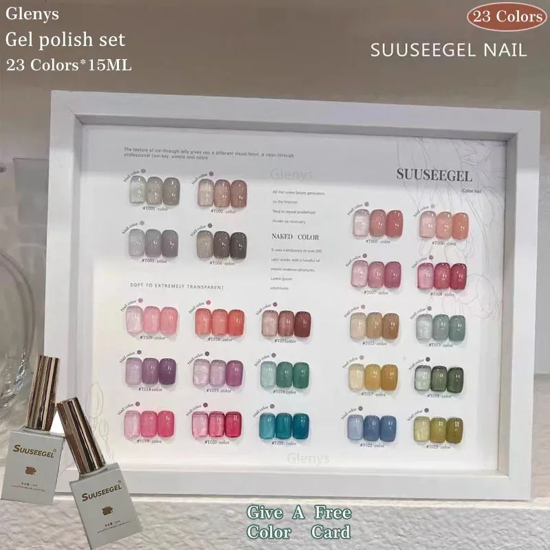 

Glenys23 color transparent nail polish glue popular semi permanent immersion gel color matching card UV LED varnish set