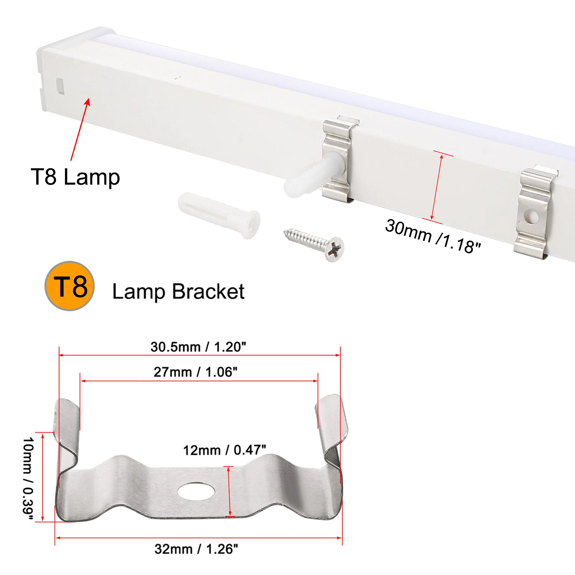 20Set T4 T5 T8 Clips Bracket Hanger Fluorescent Tube Light Fixture Holder Clamp with Screw Hollow Pipe for LED Bulbs CeilingLamp