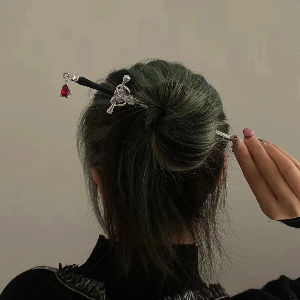 Sword Hairpin Ruby Pendant Vintage Hair Sticks Chinese Ancient Style Hairpin Hairpin Headwear Hanfu Hairpin Chopstick Headdress