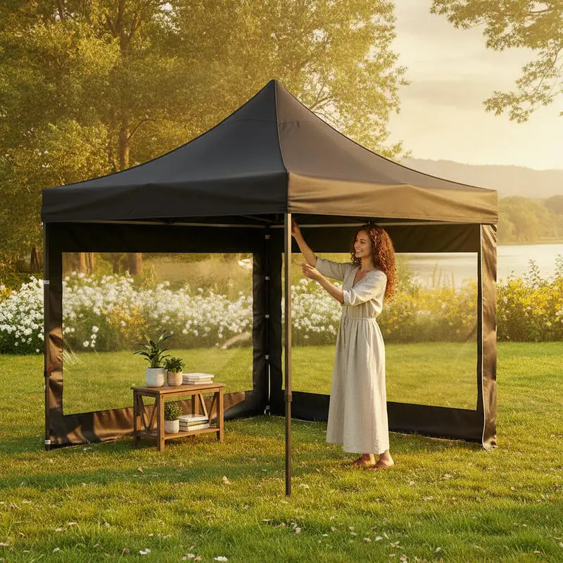 Faltbarer Pavillon 3x3m, 240g PVC-beschichtetes Polyester, Pop-up-Pavillon, 1,95-2,13m verstellbar, Partyzelt, Gartenzelt, Strandzelt für Hochzeiten oder andere kommerzielle Aktivitäten
