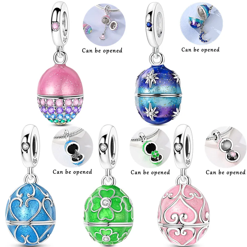 Abalorio de Plata de Ley 925 Original, Colgante de Huevo de Pascua Abrible, Compatible con Pulseras y Collares Originales, para Mujer, Regalo de Joyería DIY