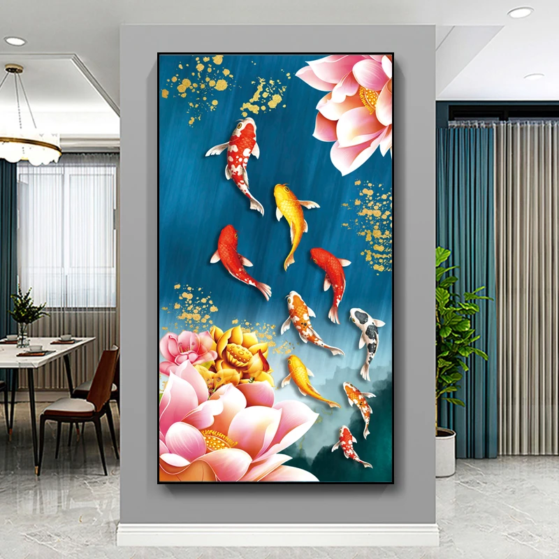 

Monaa Royal Cross Stitch Kit Modern Simple Sle Cotton Fabric Wealth Attraction Lotus Nine Fi Pattern Vertical Living R...