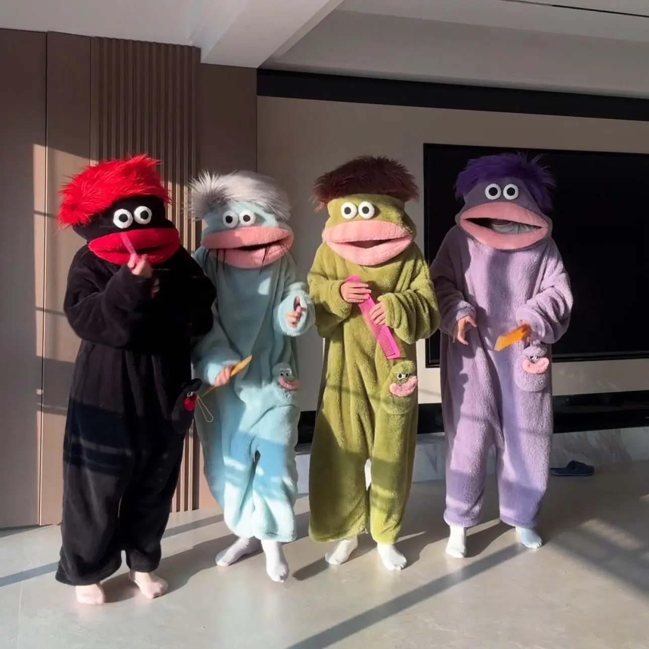 Piżama onesie z motywem anime, uroczego, zabawnego potwora z dużym pyskiem, gruby polar koralowy, odzież domowa dla par, dla mężczyzn i kobiet, jesienna piżama z motywem kreskówkowym.