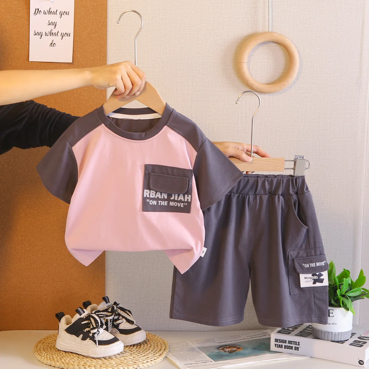 

Toddler Boys 0-5Y Letter Pocket Short Sleeve T-Shirt and Casual Shorts 2 Piece Set Kids Outfits Korean Baby Boy Summer Clothes
