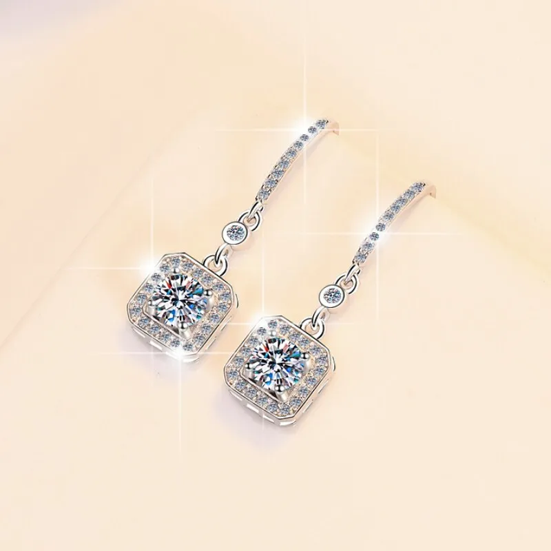 Fine Jewelry Feminine glamour White Gold plated S950 Diamond Jewelry 925 sterling silver Square Diamond VVs1 Moissanite earrings