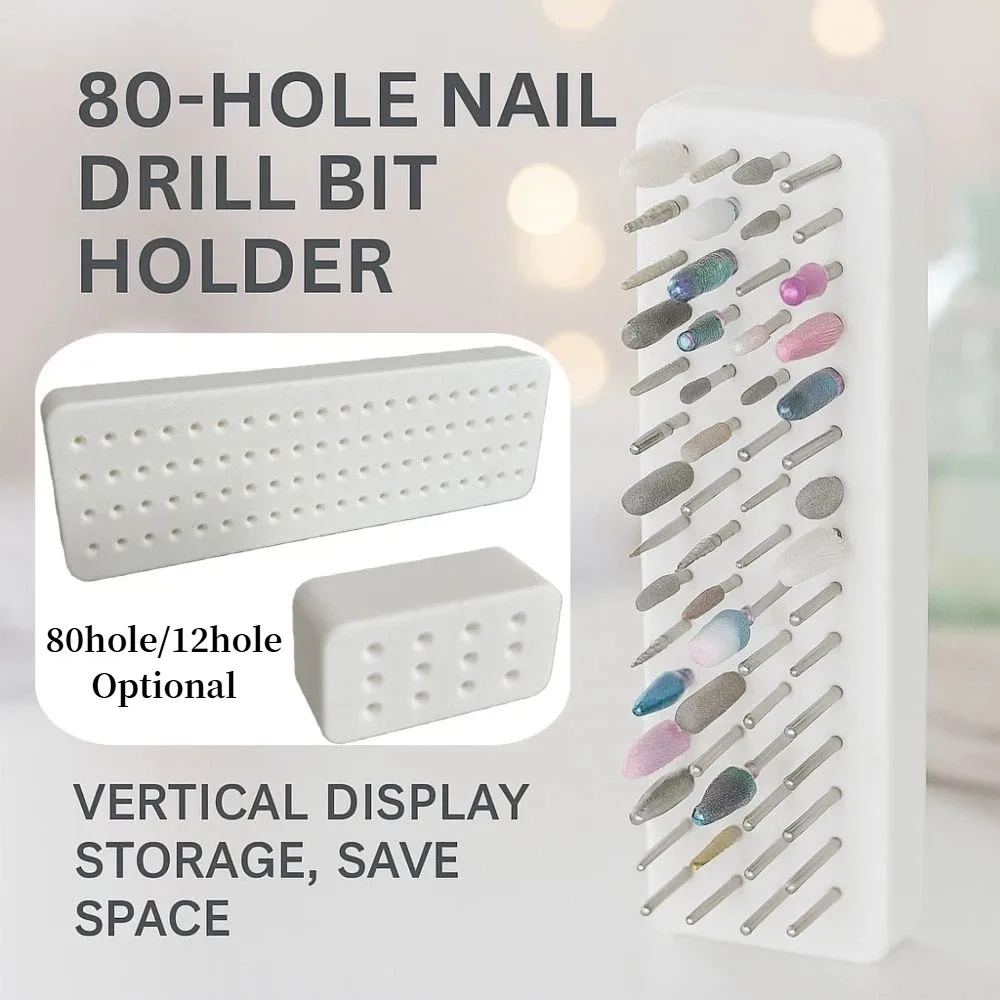 80Holes 12Holes Nail Art Drill Bit Holder Display Stand Plastic Nail Tools Display Stand Portable Durable Nail Buffing Head Box