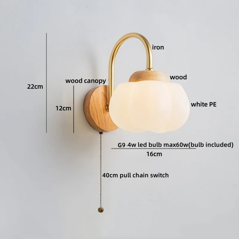 IWHD Cotton Shape LED Wall Lamps PE Lampshade Restaurant Living Room Bedroom Pull Chain Switch Nordic Stair Light Fixtures Lampe