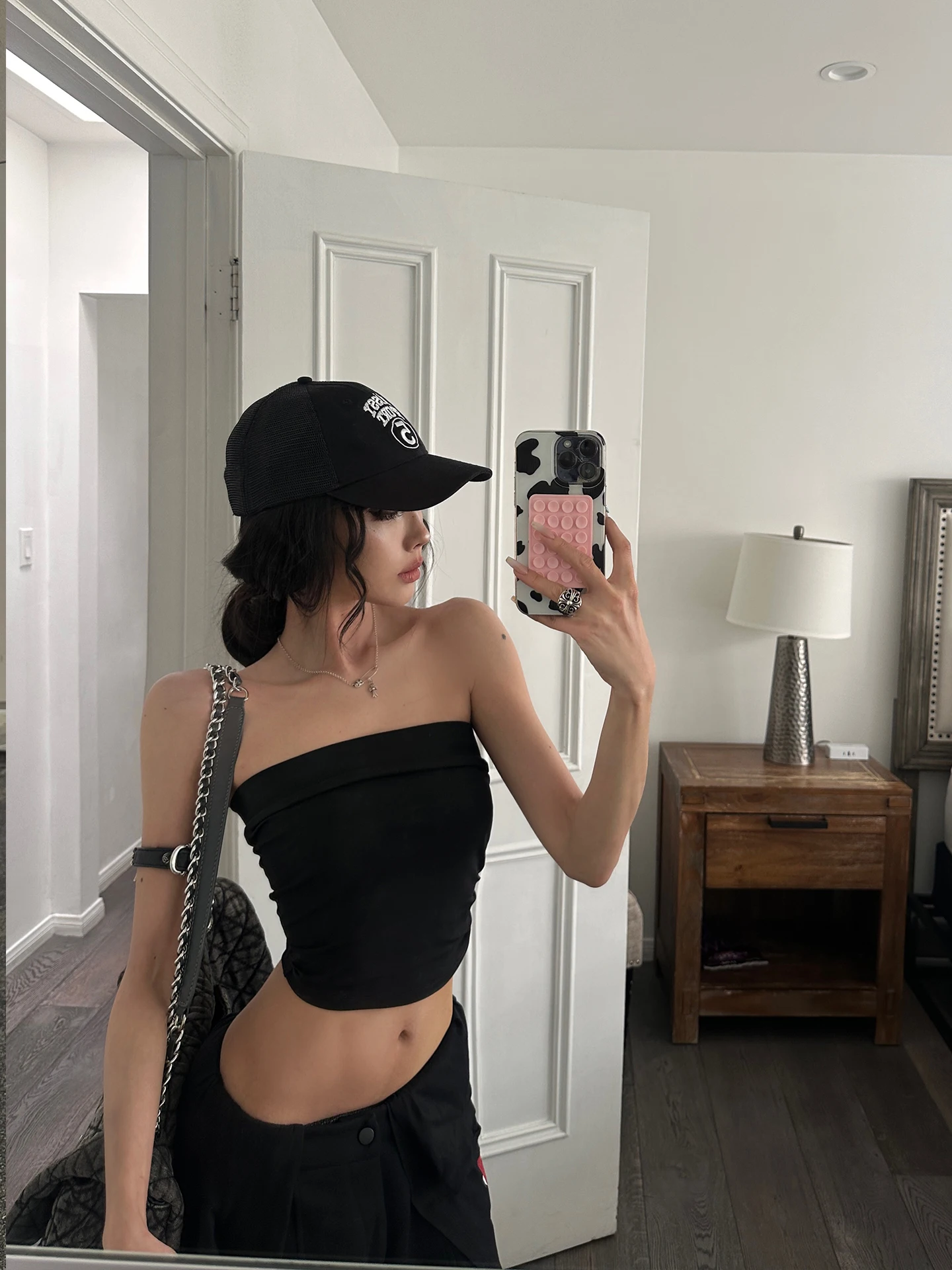 Warden  Black Pleated Crop Top Women's Sexy Short Style Summer Fashion Knitted Tube Top Streetwear Cotton Blend