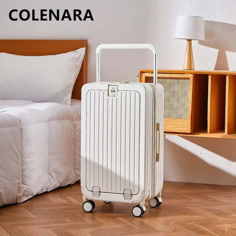 COLENARA Laptop Suitcase 20"22" Front Opening Boarding Case USB Charging Trolley Case with Wheels 24"26Inch Rolling Luggage