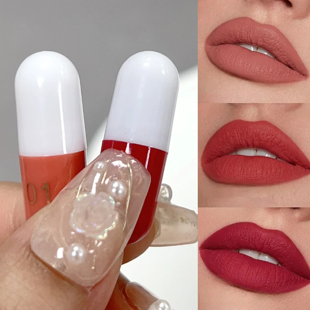 18Pcs/box Mini Capsule Lipstick Lasting Nude Red Brown Solid Lipgloss Set Waterproof Non-Marking Lipstick Korean Makeup Cosmetic