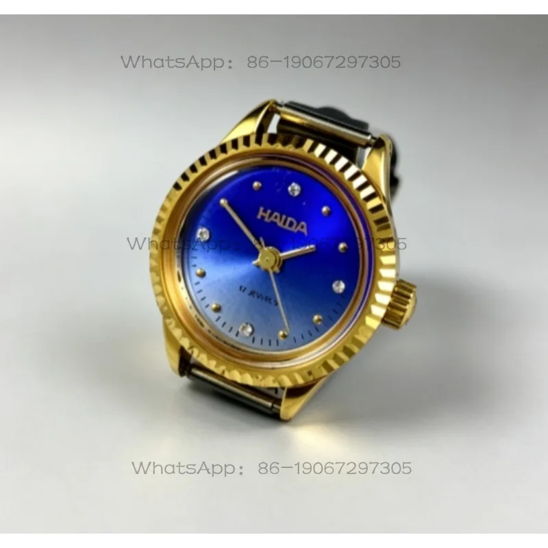 

[Guangguang Shop] Shanghai Haida Brand Manual Mechanical Women's Watch Diameter 23MM Free Strap 1 Yellow Shell Blue Surface