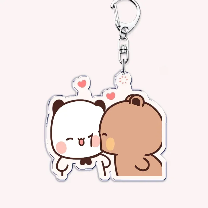 Adorable White and Grey Couple Kiss Bear Acrylic Keychains Ring for Accessories Bag Pendant Key Chain Jewelry Fan Love Gifts