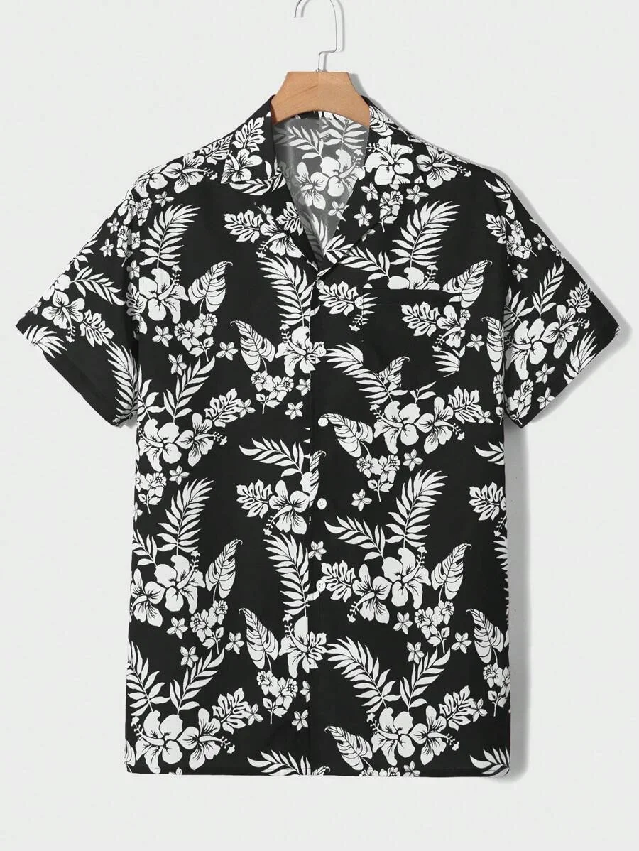 Camisa havaiana de manga curta com lapela estampada tropical 3D masculina, roupa diária casual, conforto e moda, tamanho grande S-5XL, nova, verão