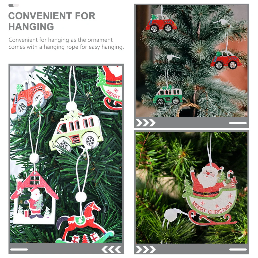 

24pcs Wooden Christmas Tree Hanging Ornament Sturdy Xmas Pendant Party Decor For Home Garden Tree Decoration
