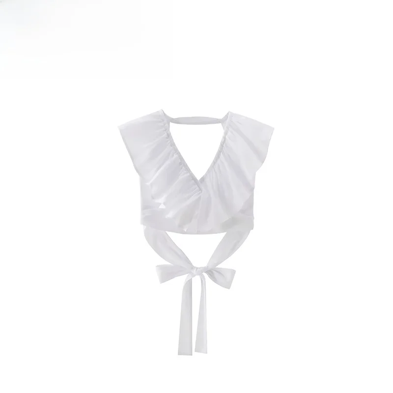 

ZBZA Summer New Women's Faion Street Sle Double Lapel Layered Decoration Top Polyester Fiber Streetwear Trend