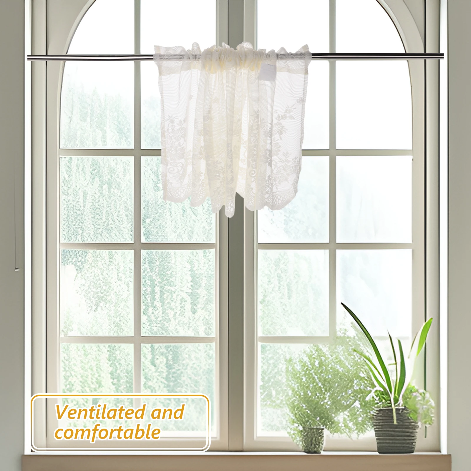

2Pcs Sun Proof Lace Short Curtain Half Window Treatment with Exquisite Workmanship for Bedroom Dining Room 130x41cm