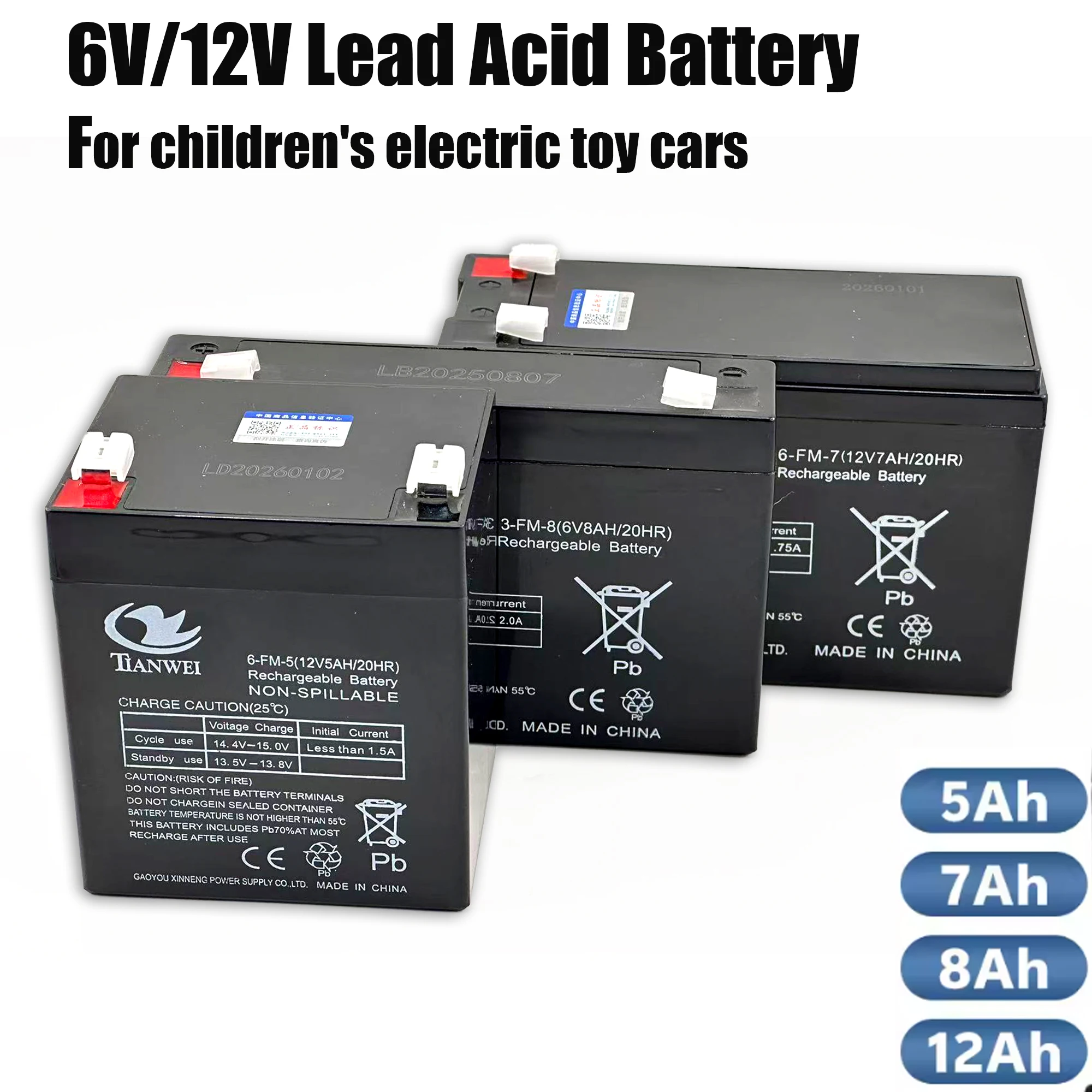 6V 12V Rechargeable Battery For Children's Electric Vehicles Toy Cars Motorcycles Baby Strollers Battery 5Ah 7Ah 8Ah 12Ah