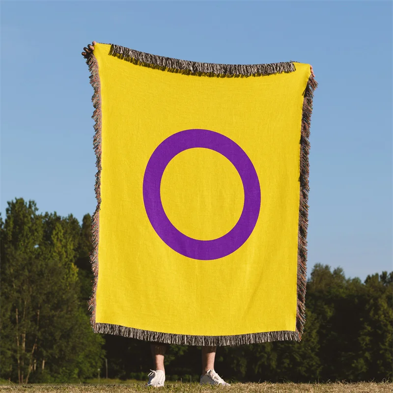 

Gaslight Gatekeep Girlboss Intersex Pride Flag LGBT Rainbow Jacquard Fringed Woven Throw Blanket
