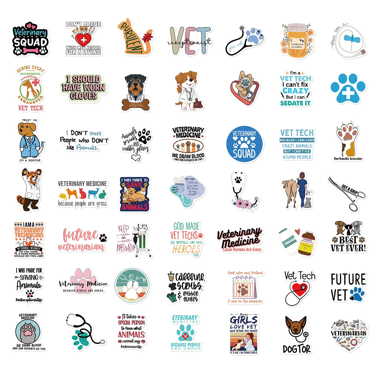 50PCS Creative Veterinary Stickers Graffiti Stickers DIY Motorcycle Luggage Skateboard Toy Waterproof Sticker Toy Wholesale