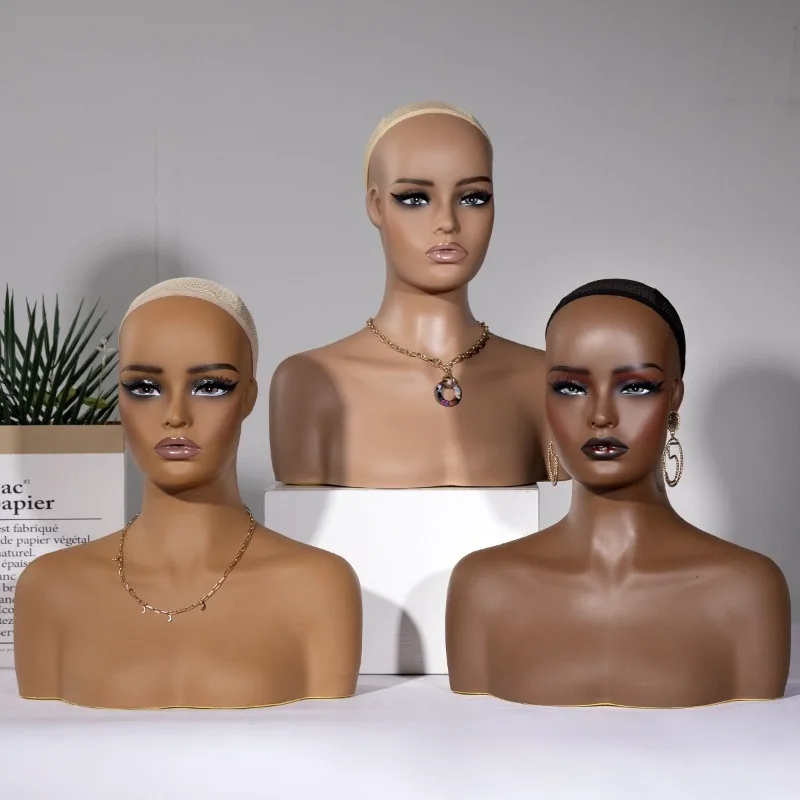 

Realistic Female Mannequin Head with Shoulders for Wig Display