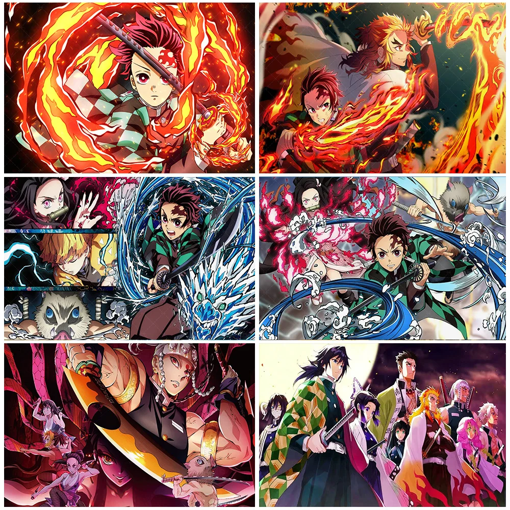 

Japanese Anime Demon Slayer Theme Backdrop Kid Birthday Party Decorations Home Room Supplies Wall Hanging Comic Convention Props