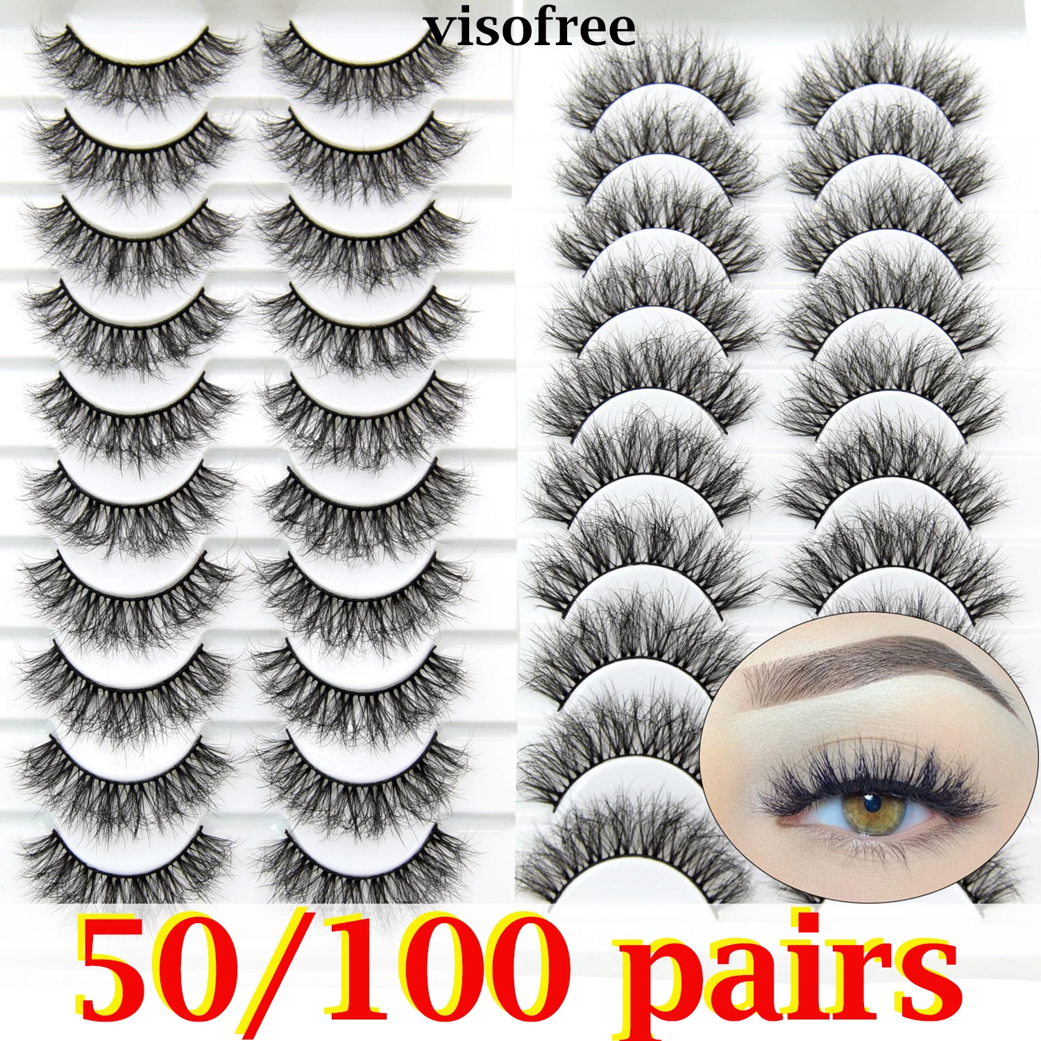 50/100Pairs 3D Mink Lashes Wholesale Eyelashes Lashes Handmade Fluffy Dramatic Lashes Cruelty Free False Eyelashes Makeup Lashes