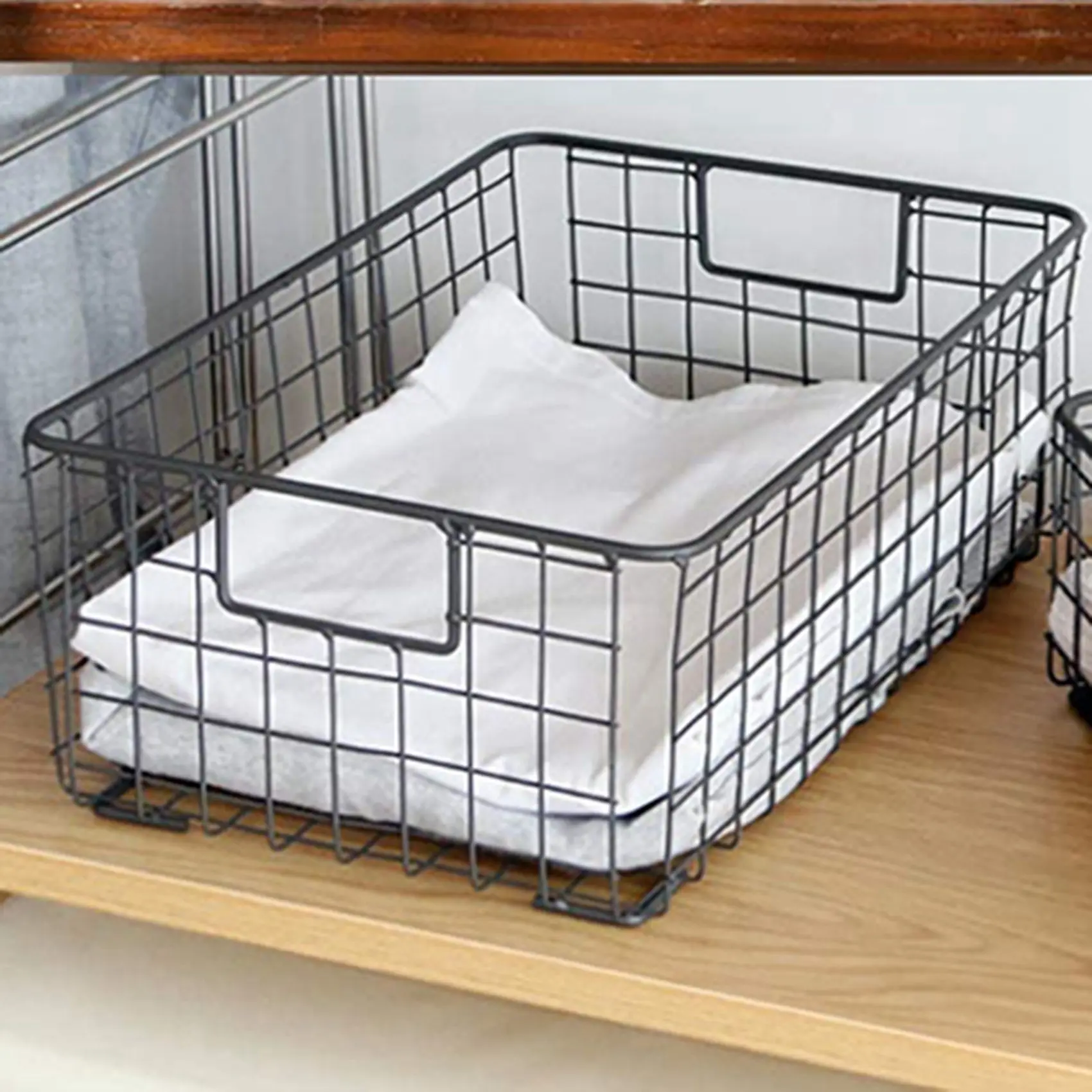 

B59A 4Pcs Wire Storage Baskets With Handles, Metal Organizer Basket Bins For Home, Office, Nursery, Laundry Shelves Organizer
