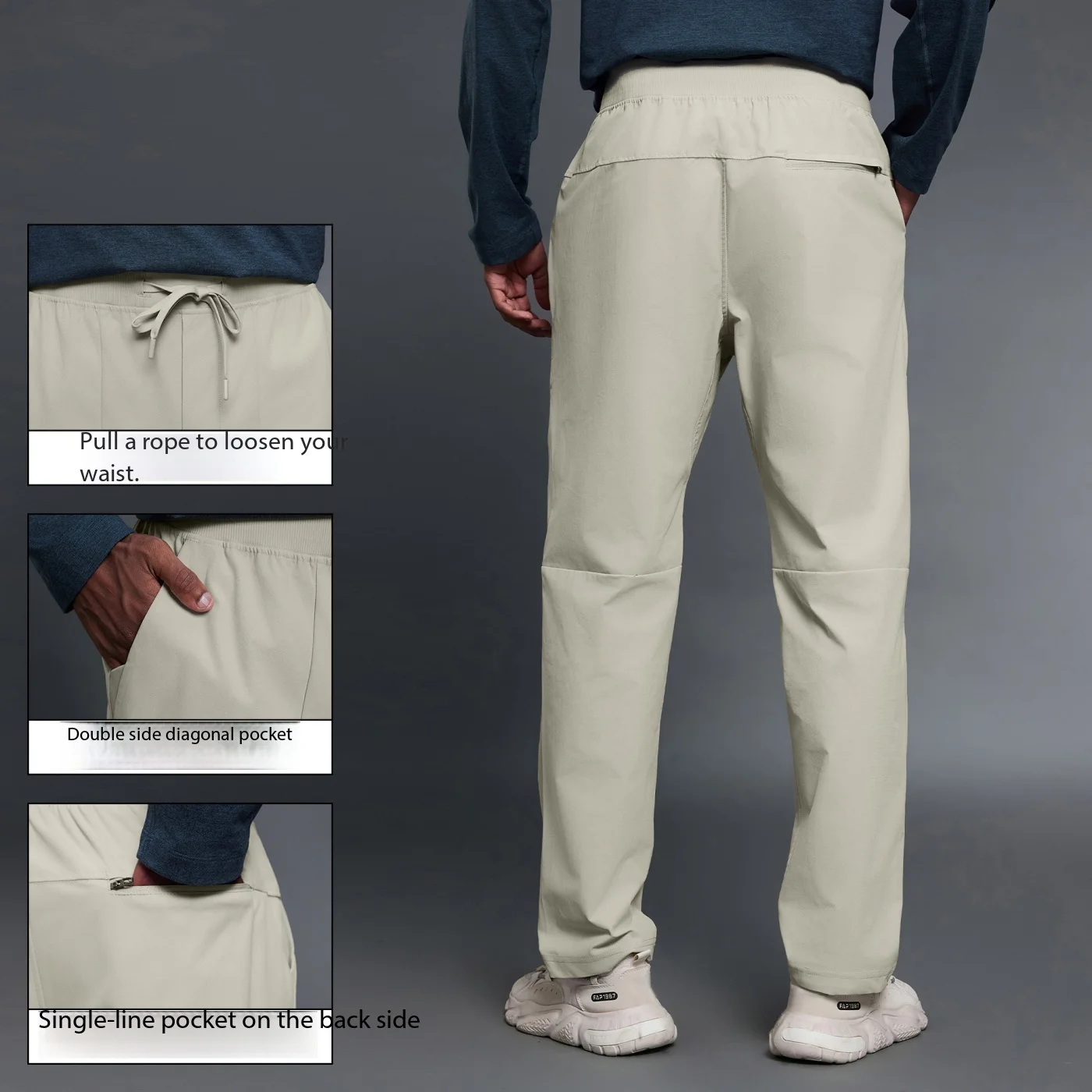 Lemon Mens Casual pants Thin Loose Versatile Straight-leg pants Stretch waistband Wicking Breathable Daily commuting Trousers