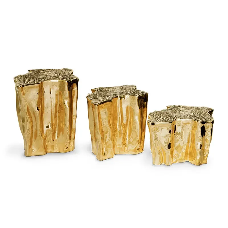 Stainless steel special-shaped coffee table light luxury high-end coffee table combination hotel villa gold irregular tree root