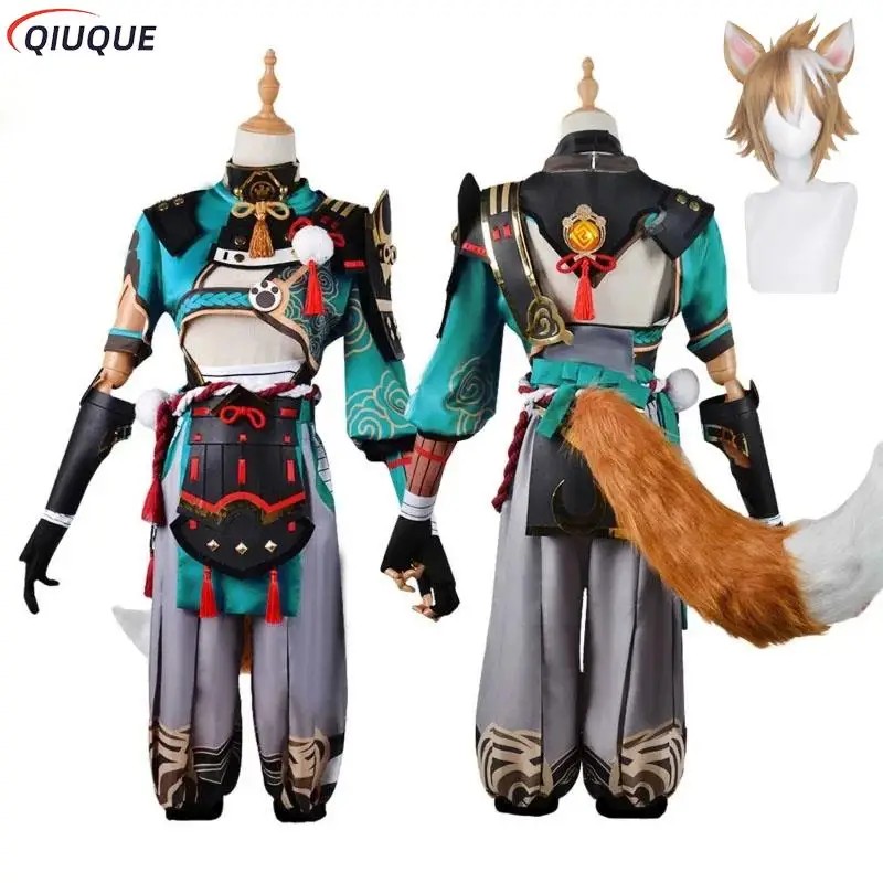 Gorou Cosplay Costume com Peruca Orelhas Headwear para Mulheres e Homens, Uniforme de Combate, Halloween Party Outfits